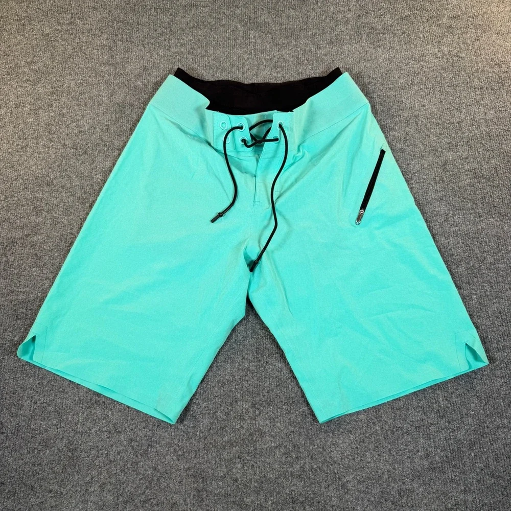 Lululemon Mens Board Shorts Size 30 Teal Green Swim Trunks with Liner Pockets